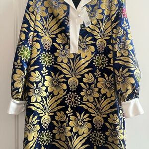 Floral Patterned Dress with Gold and Blue
